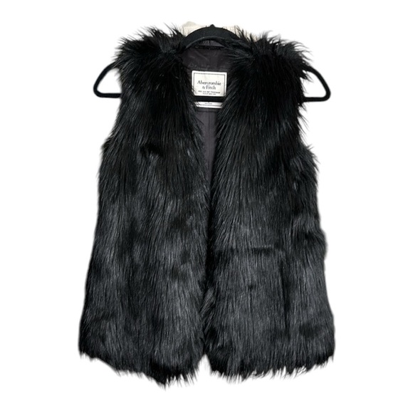 ABERCROMBIE & FITCH Faux Fur Vest Black Mob Wife Gothic Medieval, Size Small - Picture 1 of 14